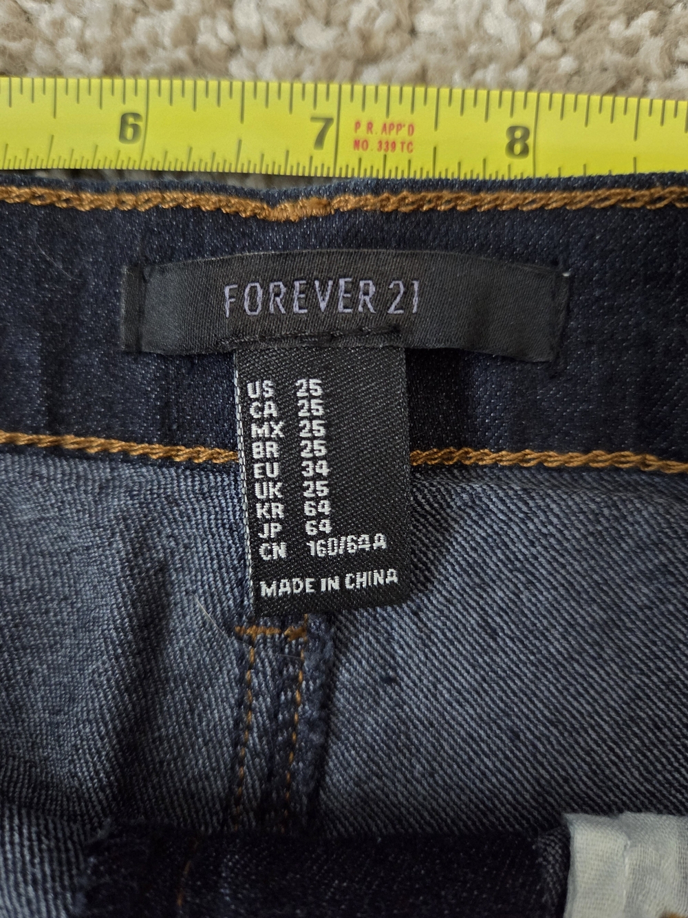Forever 21 Sz 25 Dark Wash Skinny Denim Jeans Gold Stitching 5-Pockets - Picture 7 of 8